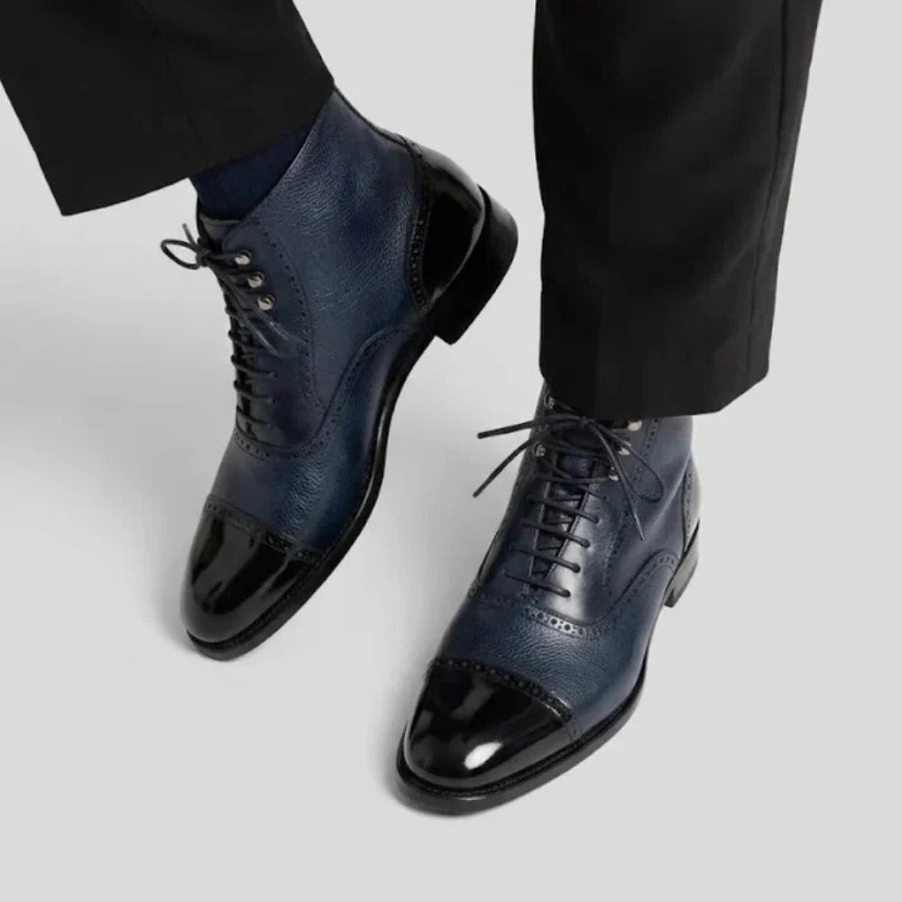 Men's Blue Pebbled Leather Ankle High Boots