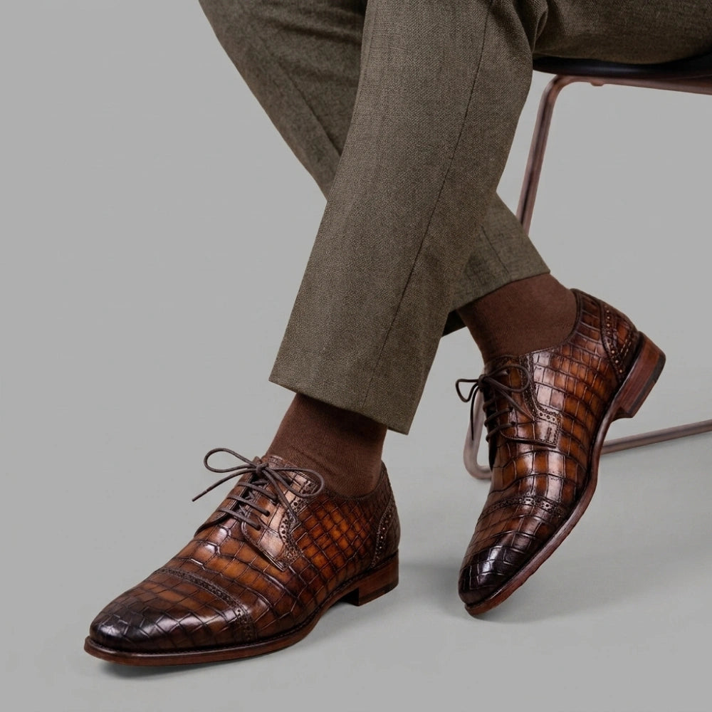 Men's Brown Patina Alligator Leather Oxford Shoes