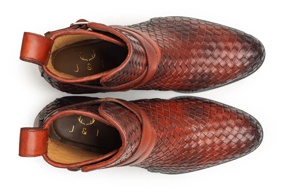 Men's Brown Woven Leather Ankle High Jodhpur Boots