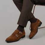 Chaussure homme à double boucle en daim marron clair