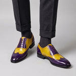 Men's Yellow & Blue Leather Wingtip Oxford Shoes