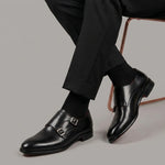 Chaussure homme à double boucle en cuir noir