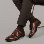 Chaussure italienne à double boucle pour homme en daim marron clair