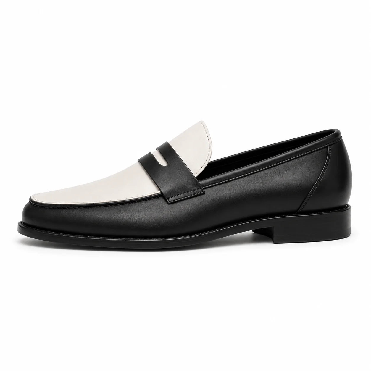 Handmade Men's Black & White Leather Loafers