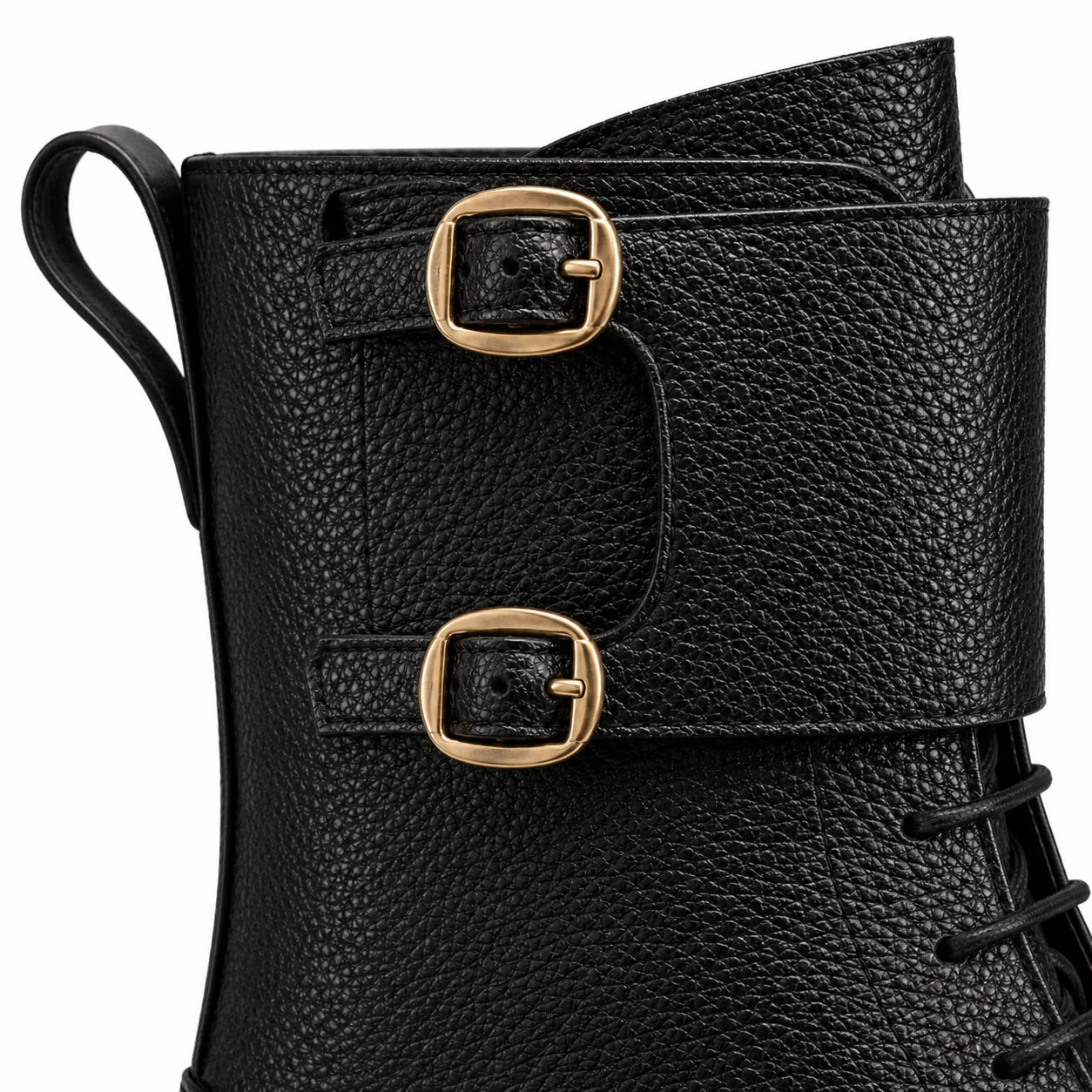 Atlas Black Leather Buckle Lace-Up Boots