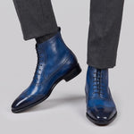 Men's Blue Leather Wingtip Oxford Dress Boots