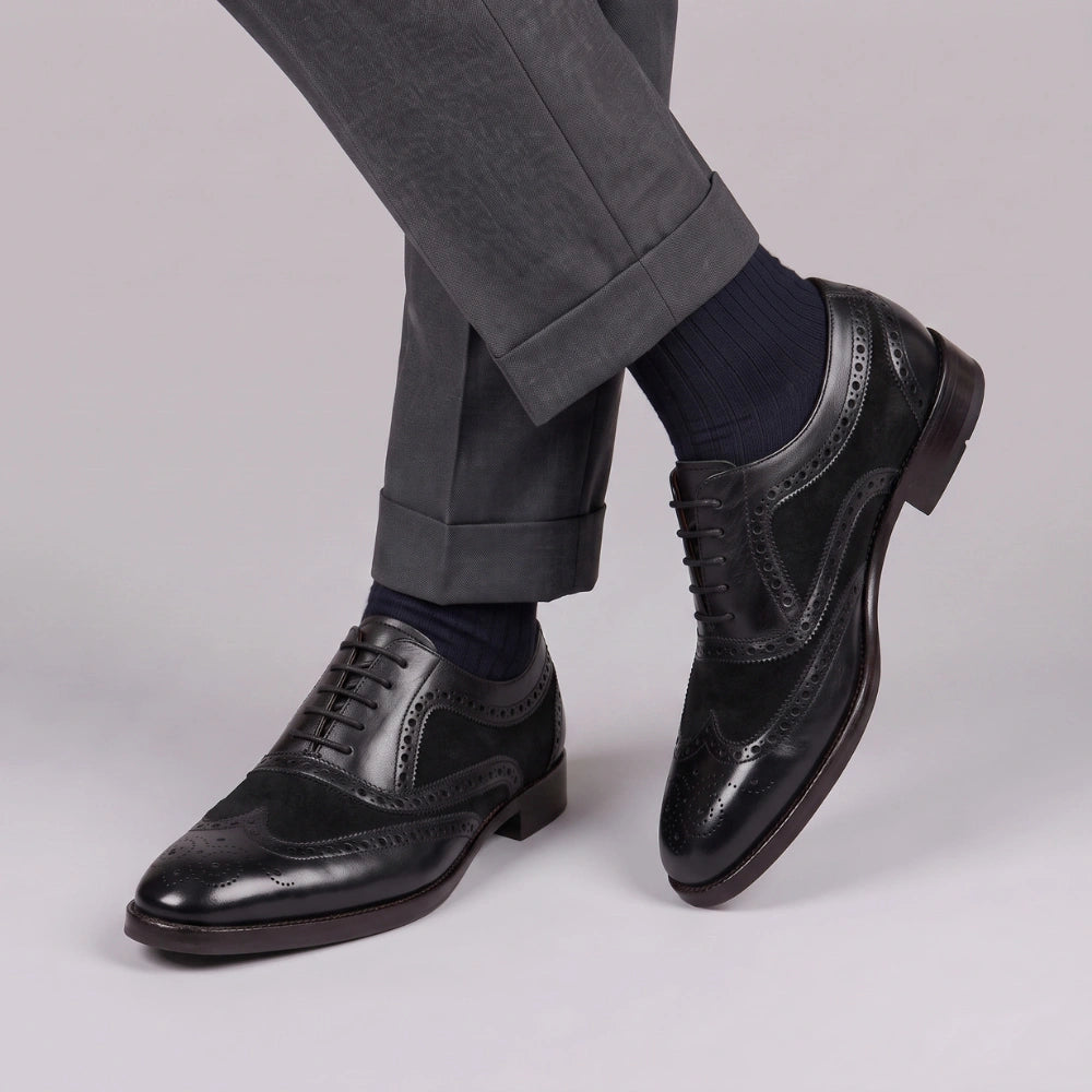 Wingtip Brogue Oxford- Black Suede