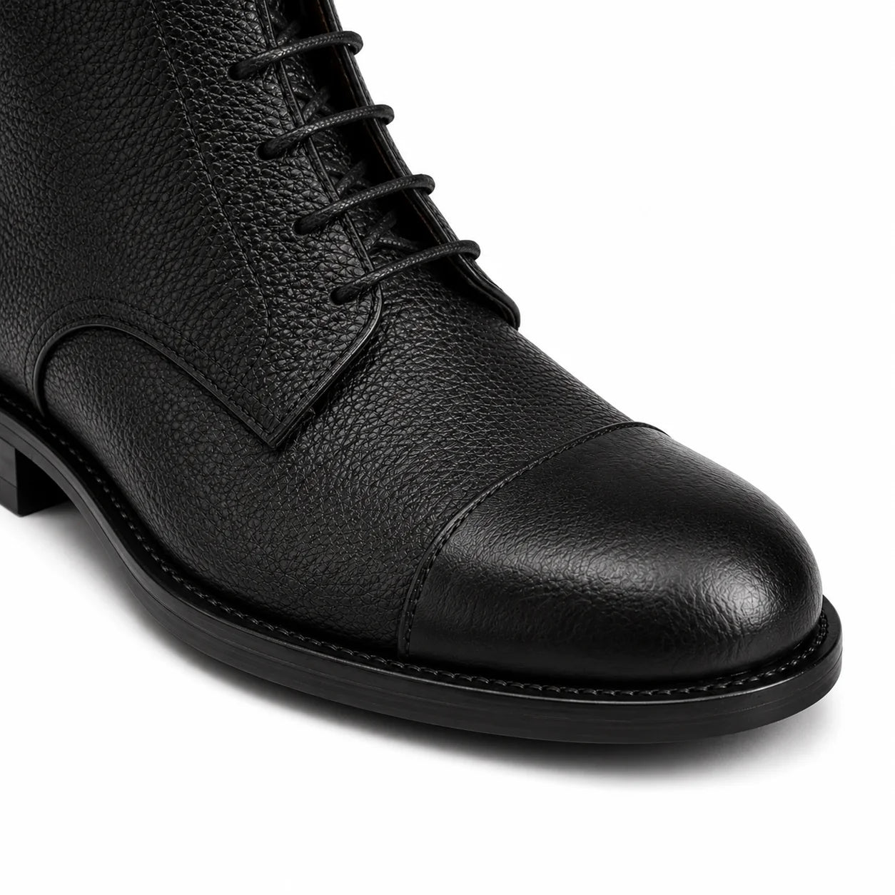 Atlas Black Leather Buckle Lace-Up Boots