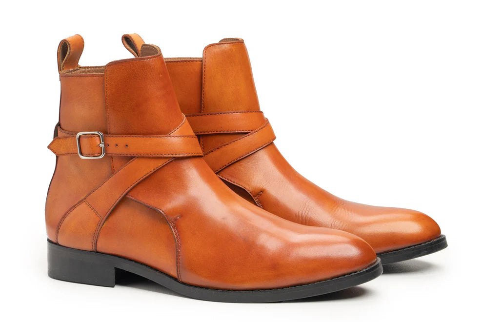 Handmade Men's Tan Leather Ankle High Jodhpur Boots