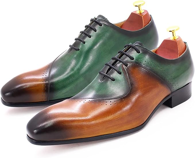 Chaussures Oxford habillées en cuir marron et violet pour hommes