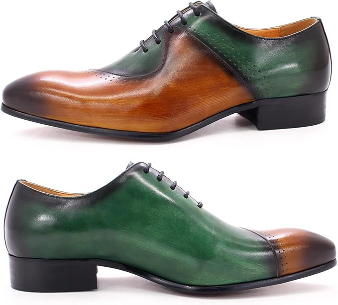 Chaussures Oxford habillées en cuir marron et violet pour hommes