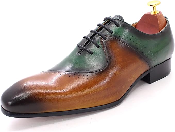 Chaussures Oxford habillées en cuir marron et violet pour hommes