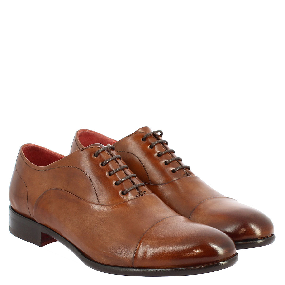 Men's lace-up shoes handmade in brandy leather