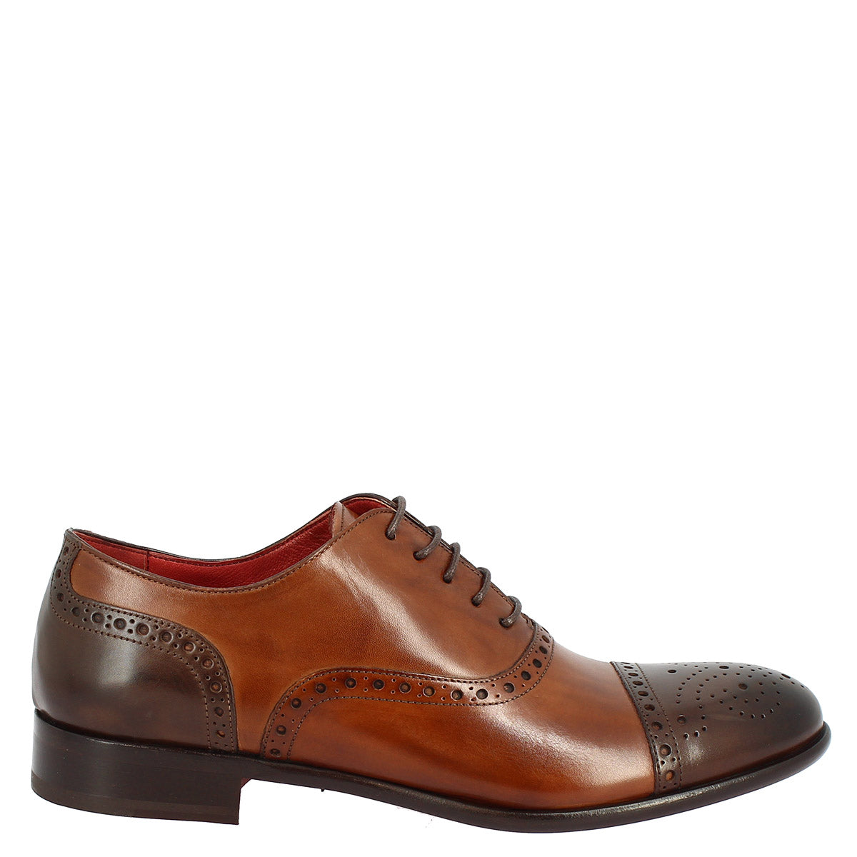 Men's lace-up brogues shoes handmade in brandy and dark brown montecarlo leather