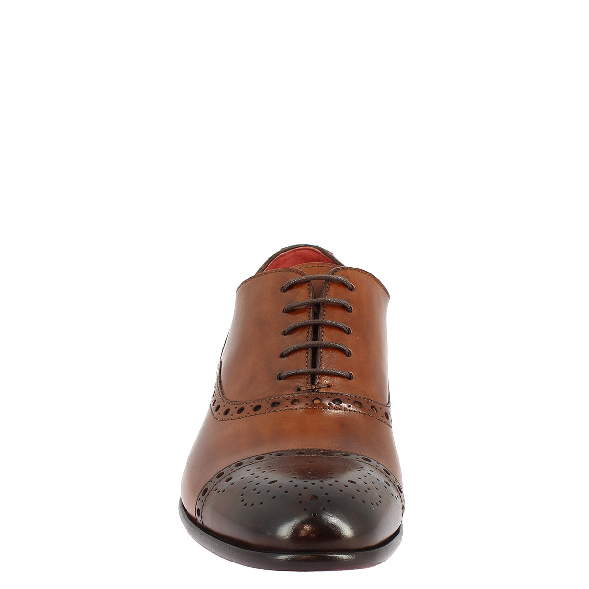 Men's lace-up brogues shoes handmade in brandy and dark brown montecarlo leather