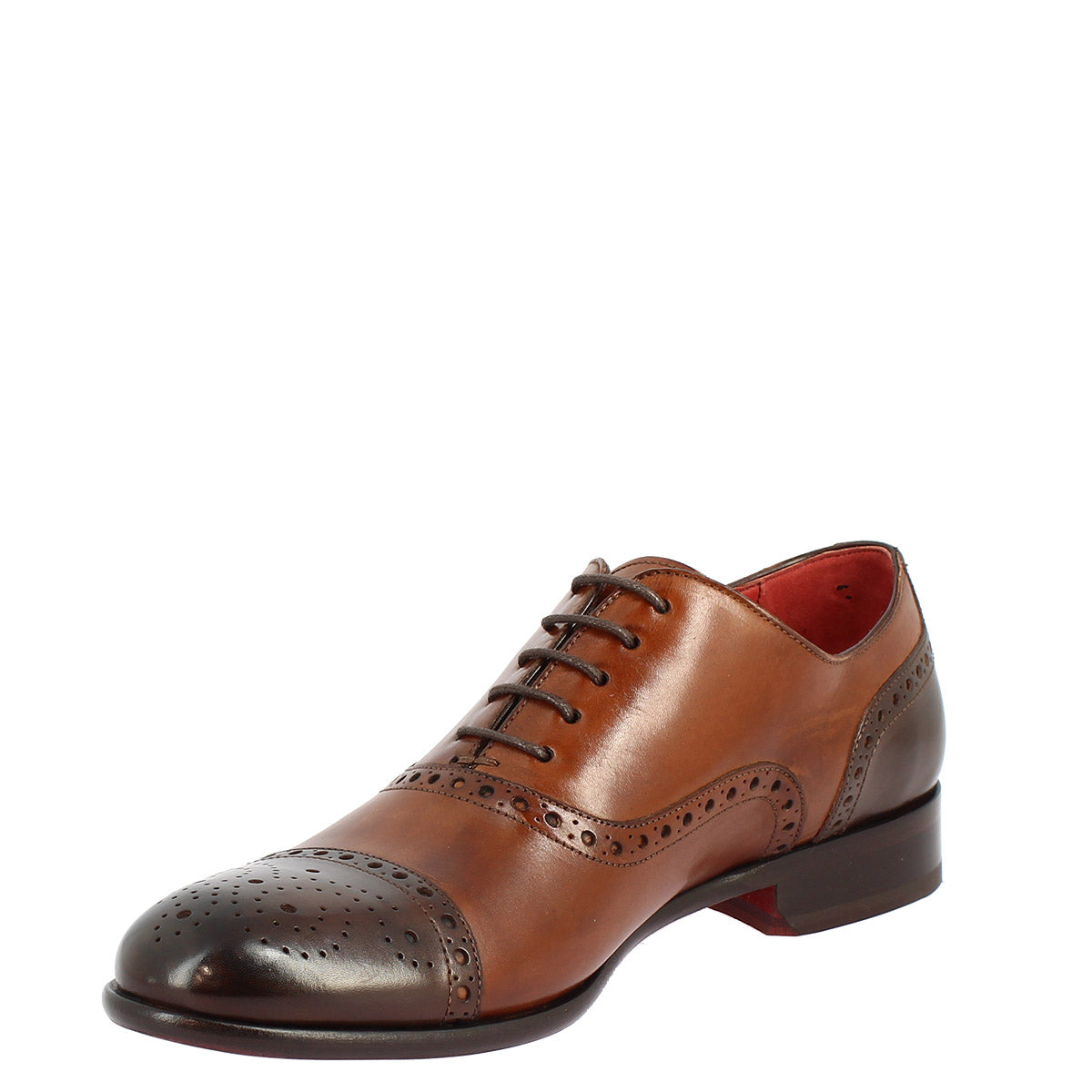 Men's lace-up brogues shoes handmade in brandy and dark brown montecarlo leather