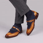 Wingtip Brogue Kiltie Monk Strap - Navy Suede