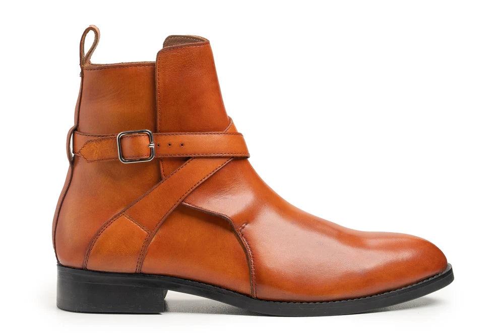 Handmade Men's Tan Leather Ankle High Jodhpur Boots