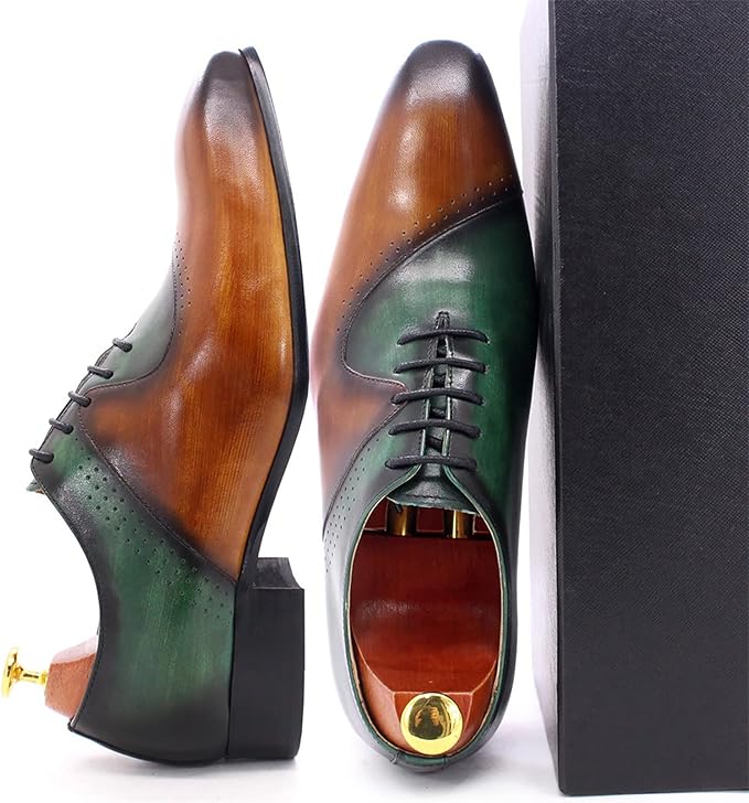 Chaussures Oxford habillées en cuir marron et violet pour hommes