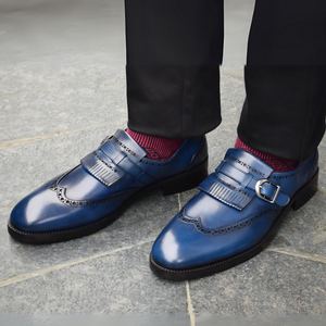 Wingtip Brogue Kiltie Monk Strap - Marineblau