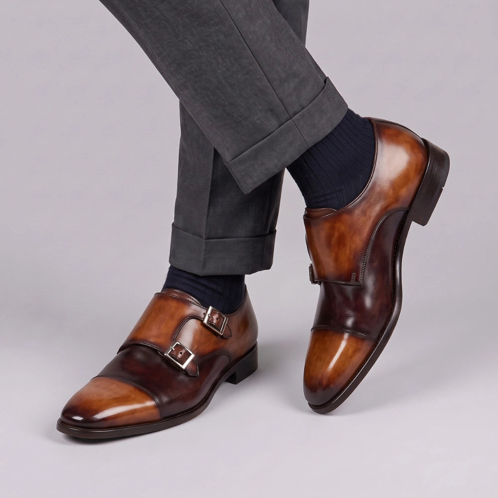 Captoe Double Monk Strap - Tan & Brown