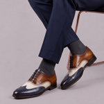 Men's Tri Tone Patina Leather Wingtip Oxford Shoes