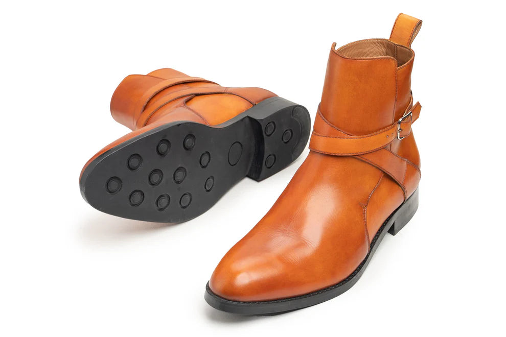 Handmade Men's Tan Leather Ankle High Jodhpur Boots