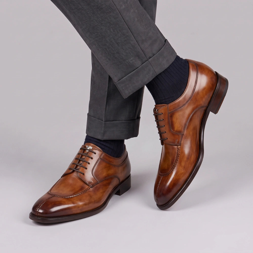 Men's Tan Brown Leather Slip Toe Oxford Shoes