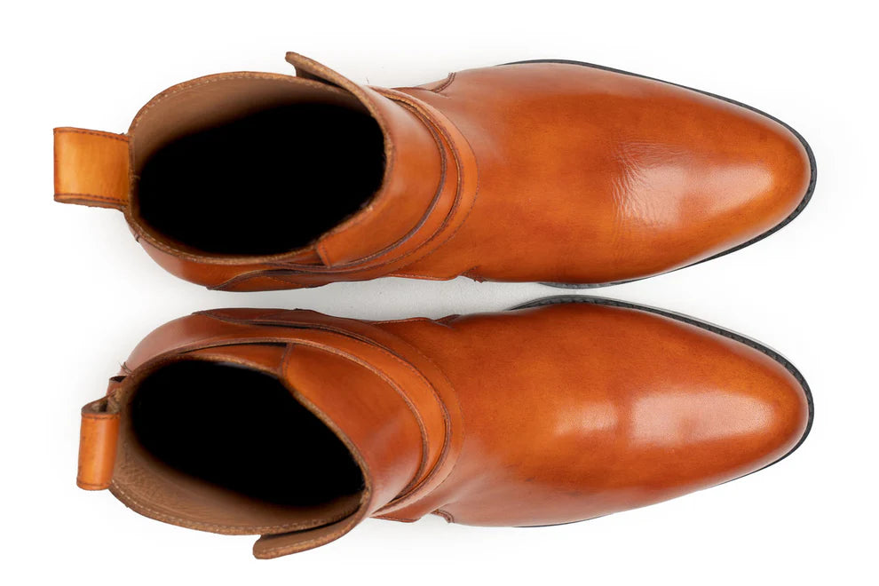 Handmade Men's Tan Leather Ankle High Jodhpur Boots