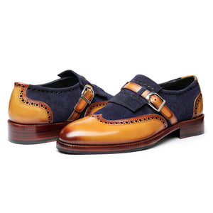 Wingtip Brogue Kiltie Monk Strap - Marineblaues Wildleder