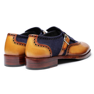 Wingtip Brogue Kiltie Monk Strap - Navy Suede