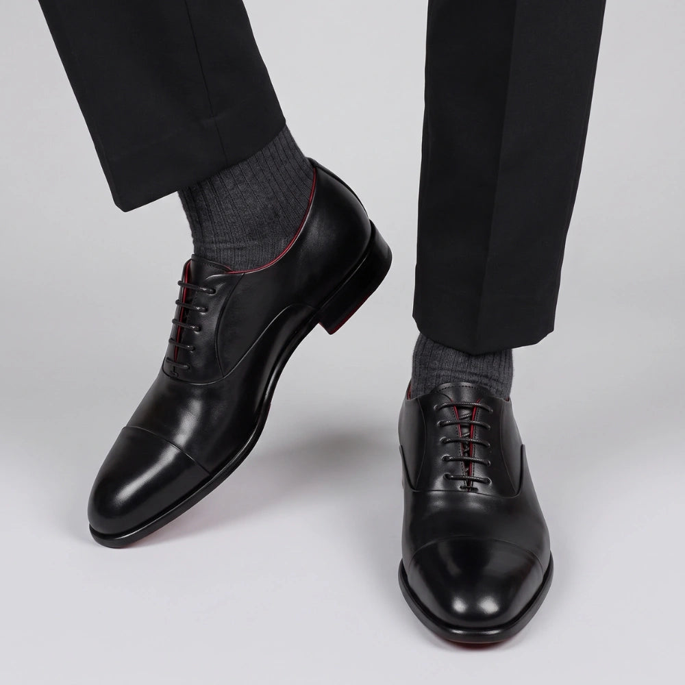 Men's elegant black oxford in leather and red lining