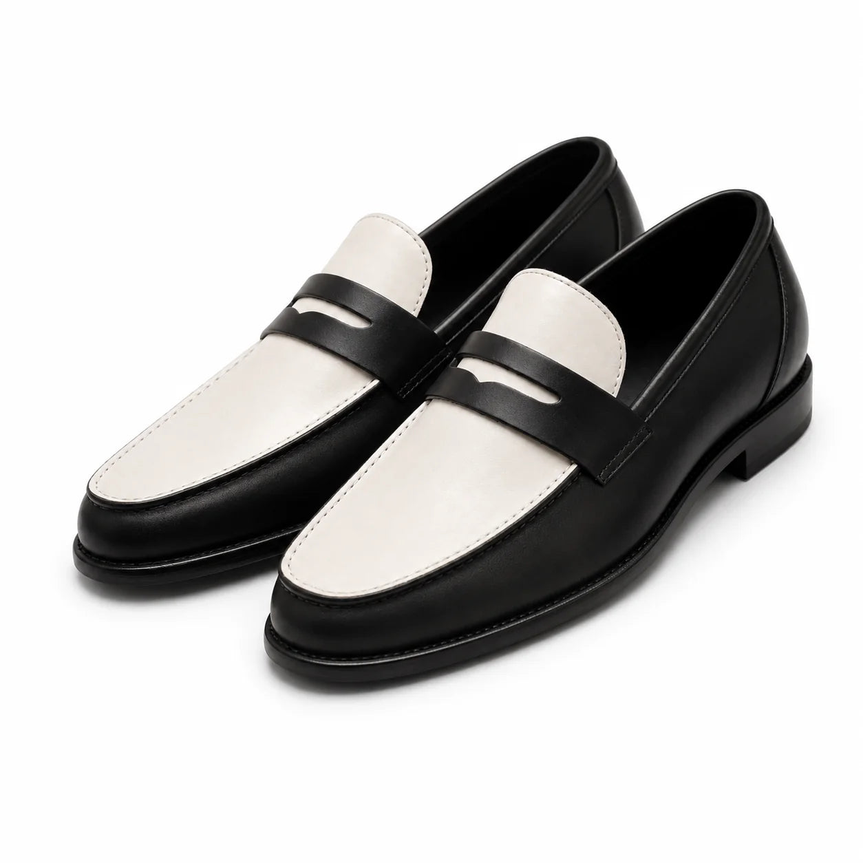 Handmade Men's Black & White Leather Loafers