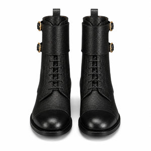 Atlas Black Leather Buckle Lace-Up Boots