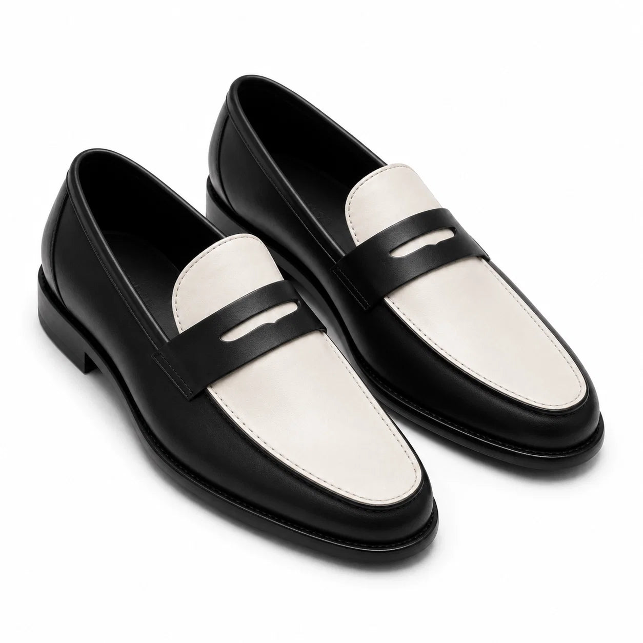 Handmade Men's Black & White Leather Loafers