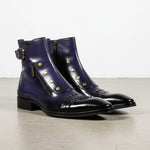 Men's Blue Patina Leather Ankle High Military Boots
