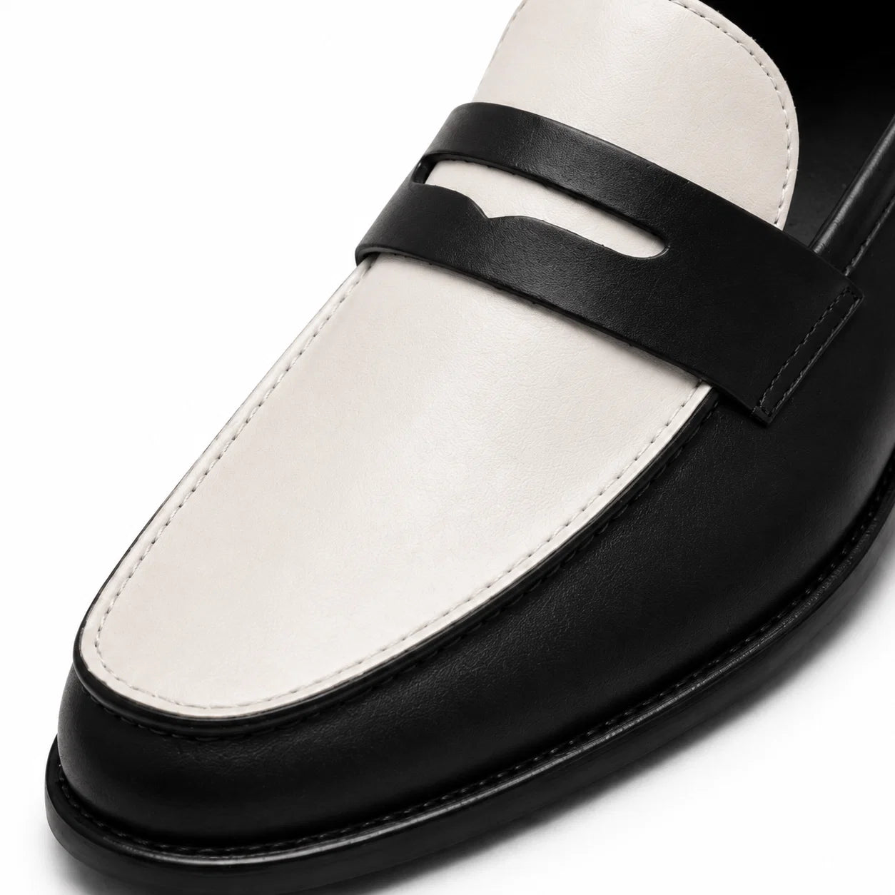 Handmade Men's Black & White Leather Loafers