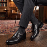 Mocassin noir à double boucle pour homme