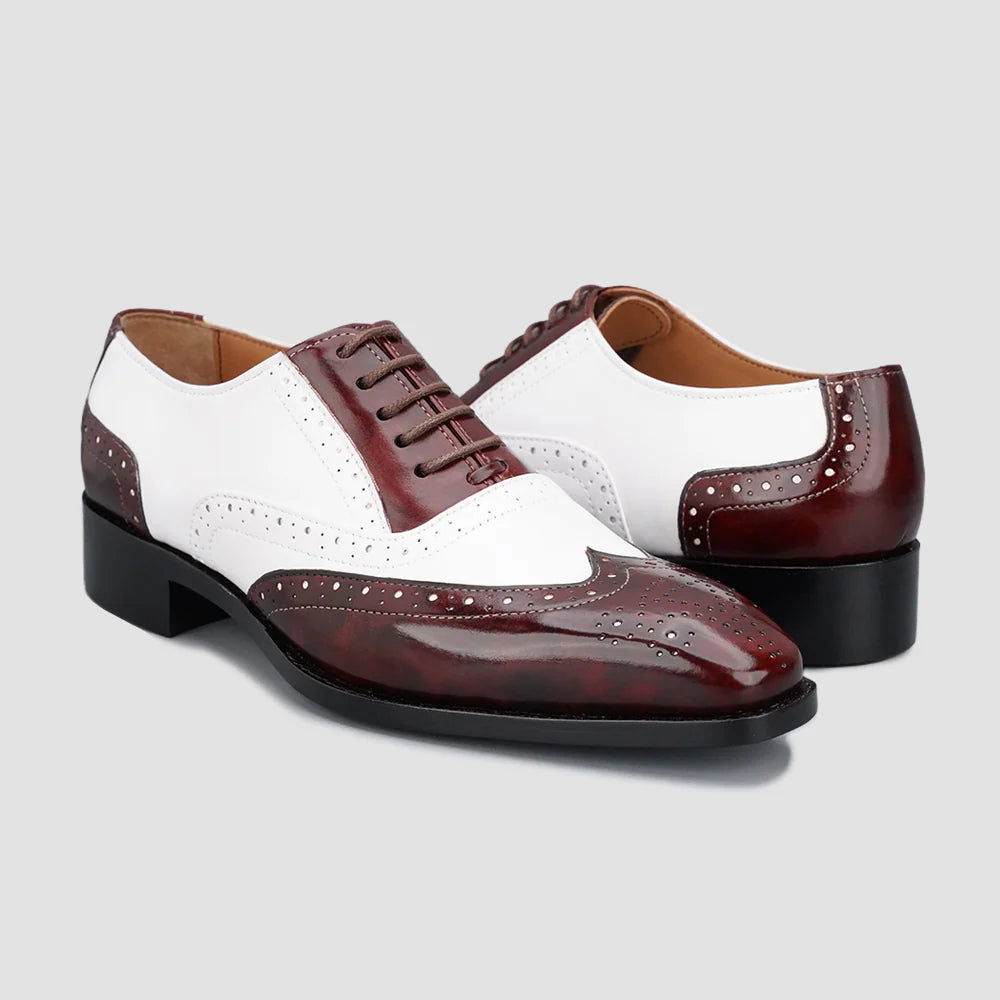 Men's Brown & White Leather Wingtip Spectator Shoes