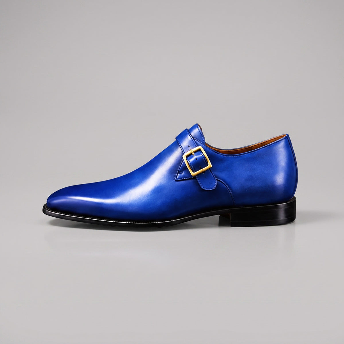 Men's Blue Leather Monk Buckle Shoes