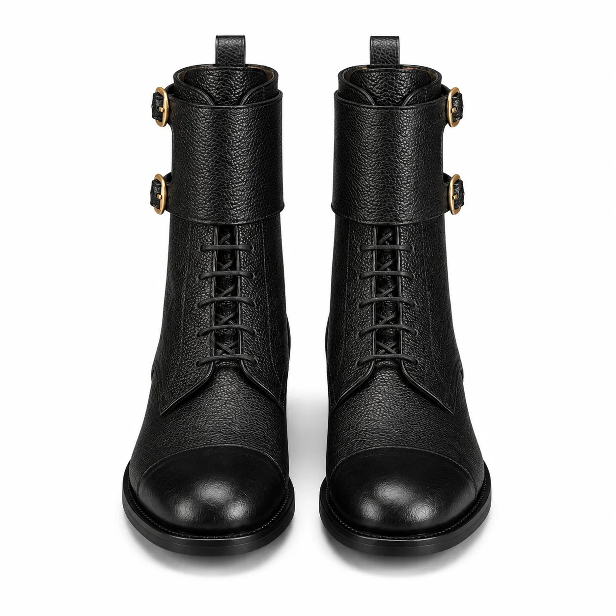 Atlas Black Leather Buckle Lace-Up Boots
