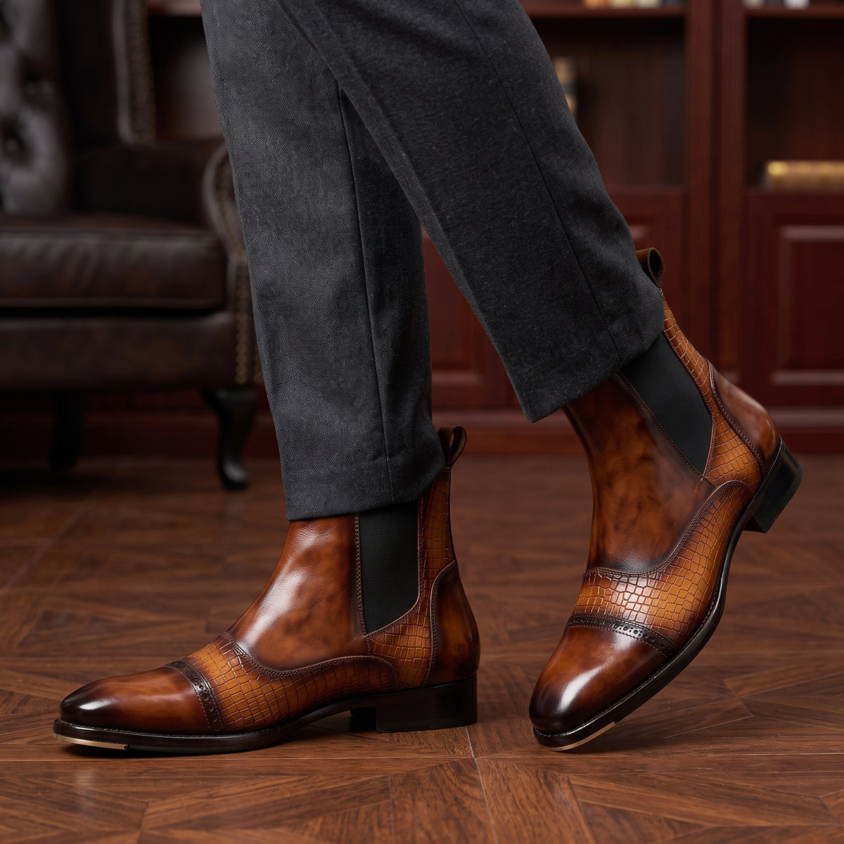 Captoe Chelsea Boots- Croc Tan in just  €215.99