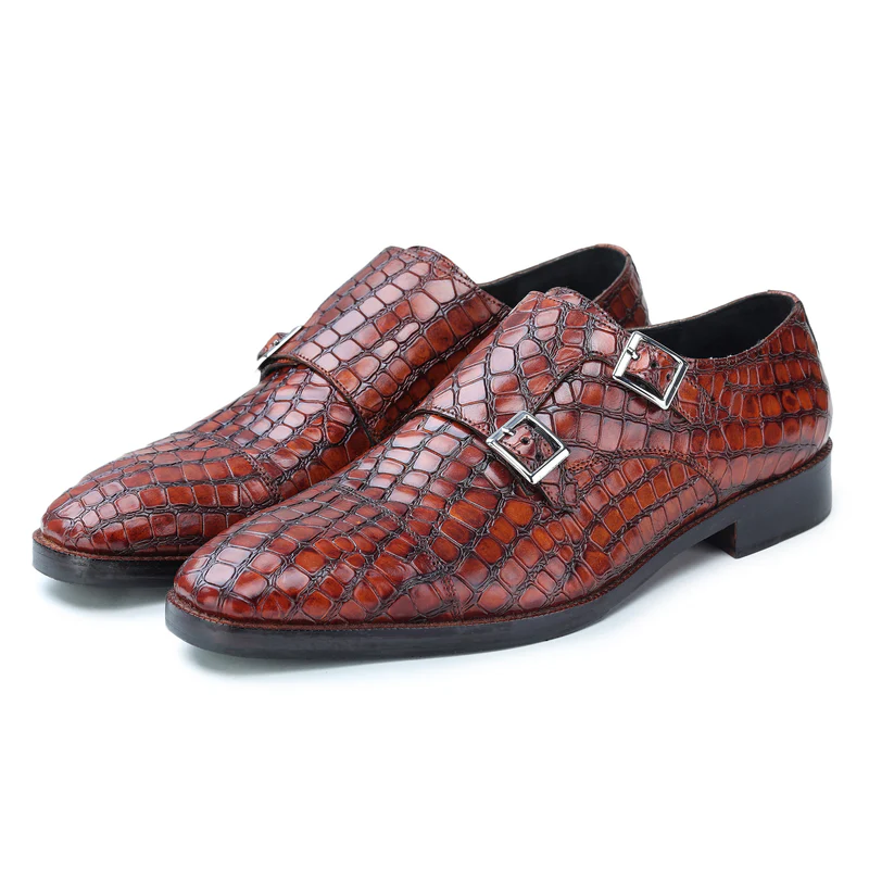 Captoe Double Monk Strap - Croc Brown in just €190.99