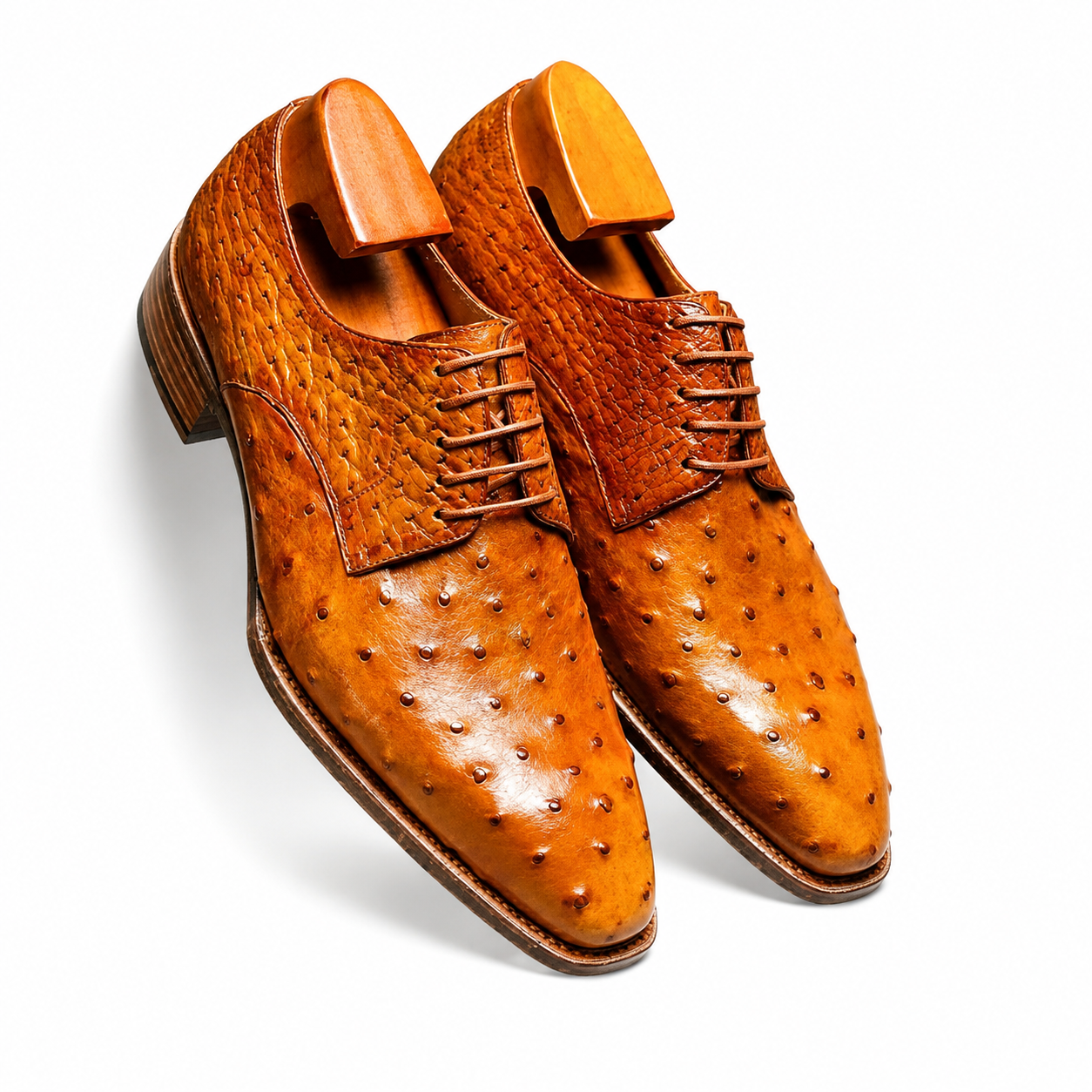 Chaussures Derby en cuir d'autruche marron faites à la main pour hommes