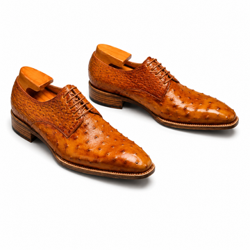 Chaussures Derby en cuir d'autruche marron faites à la main pour hommes