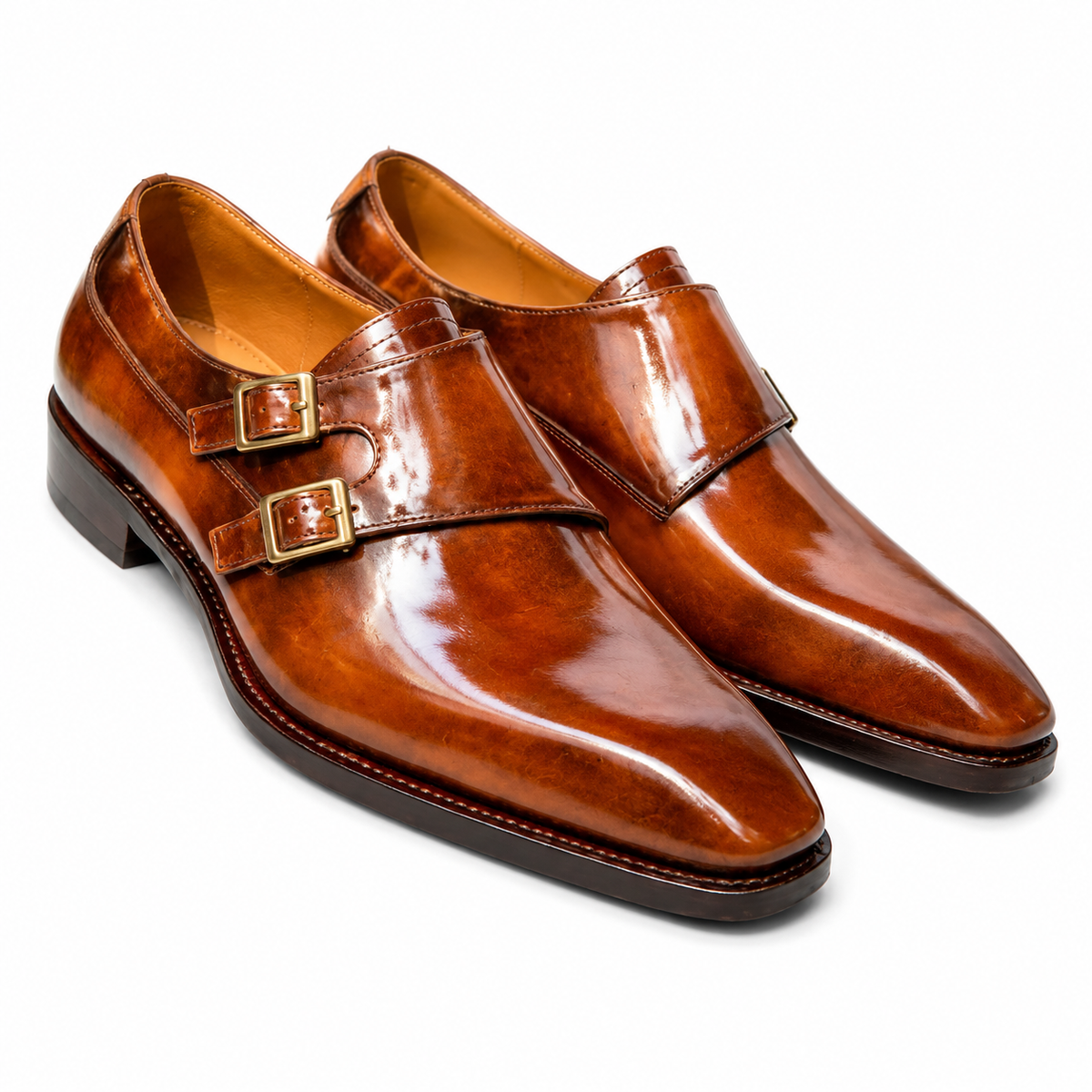 Doppel-Monk-Schuhe aus Patina-Leder für Herren in Braun