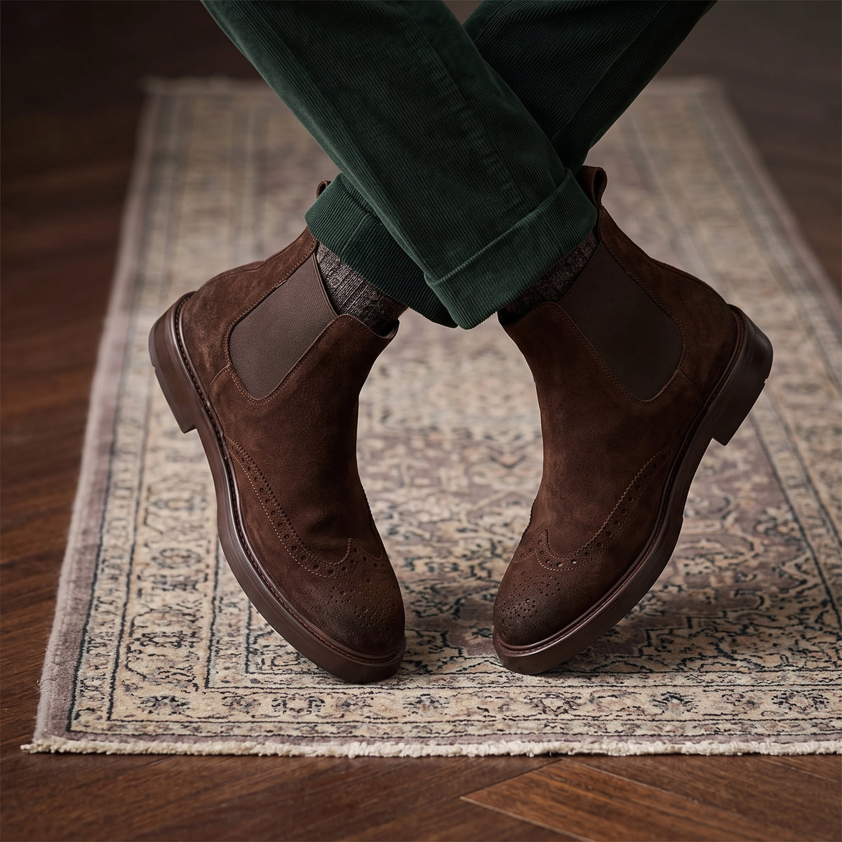 Chelsea boot in brown suede with rubber sole in just €205.00