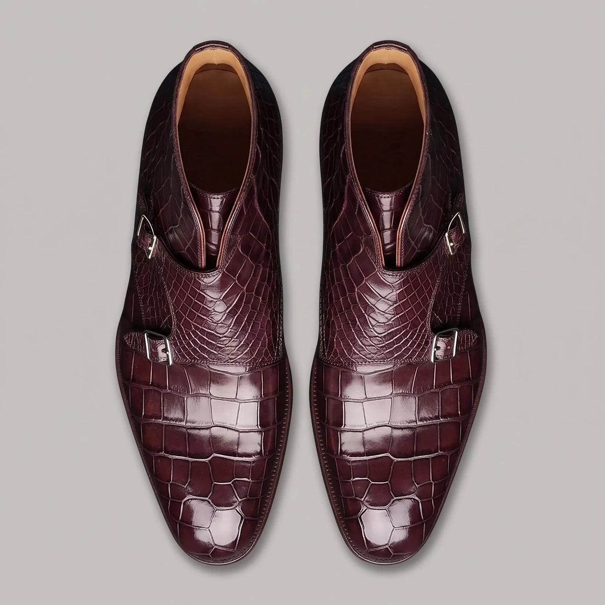 Men's Dark Brown Alligator Texture Leather Boots in just €190.99