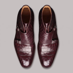 Men's Dark Brown Alligator Texture Leather Boots in just €190.99