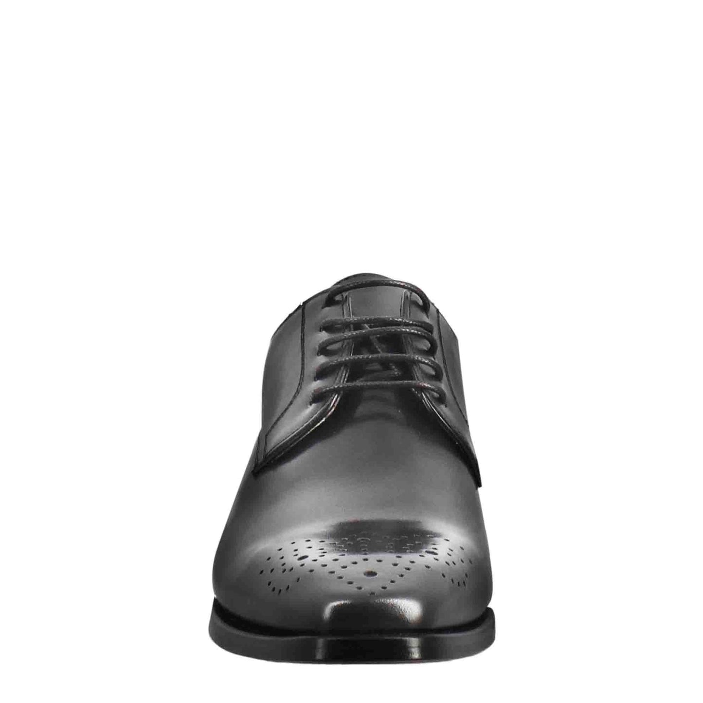 Men's Derby in smooth black leather with square toe and design